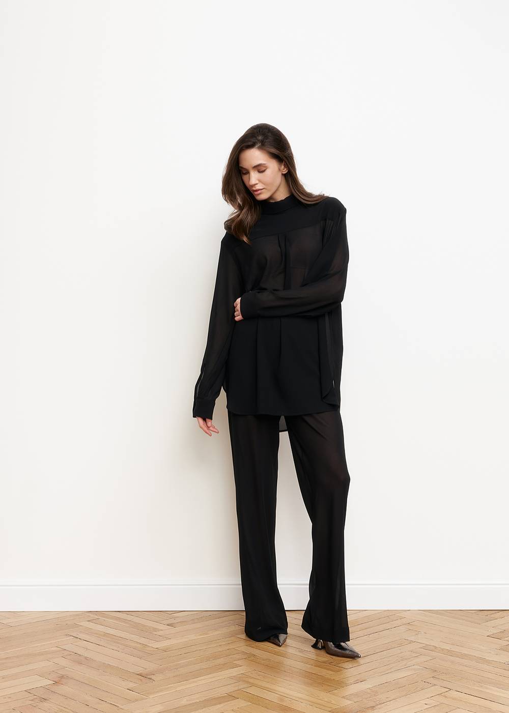 BLACK CHIFFON TROUSERS 1
