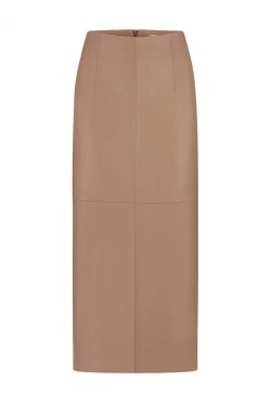 BEIGE FAUX LEATHER MIDI SKIRT 1