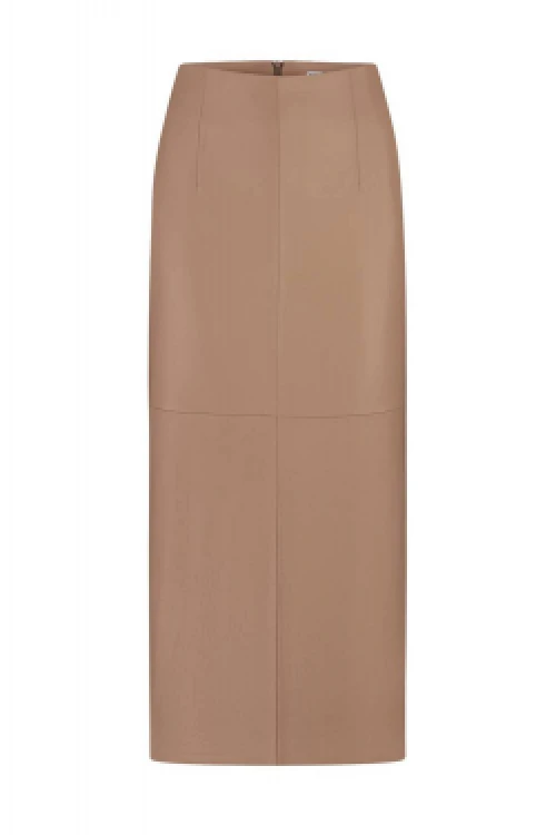 BEIGE FAUX LEATHER MIDI SKIRT5