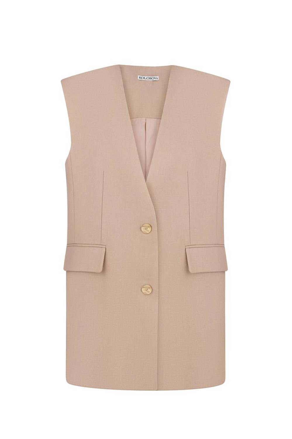 BEIGE COLLARLESS STRAIGHT FIT VEST 2