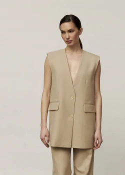 BEIGE COLLARLESS STRAIGHT FIT VEST 2