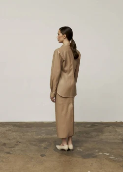 BEIGE FAUX LEATHER MIDI SKIRT4