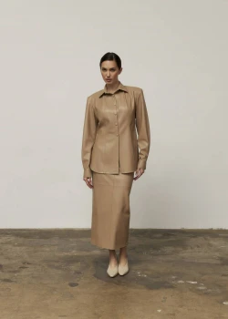 BEIGE FAUX LEATHER MIDI SKIRT3