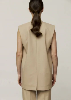BEIGE COLLARLESS STRAIGHT FIT VEST3