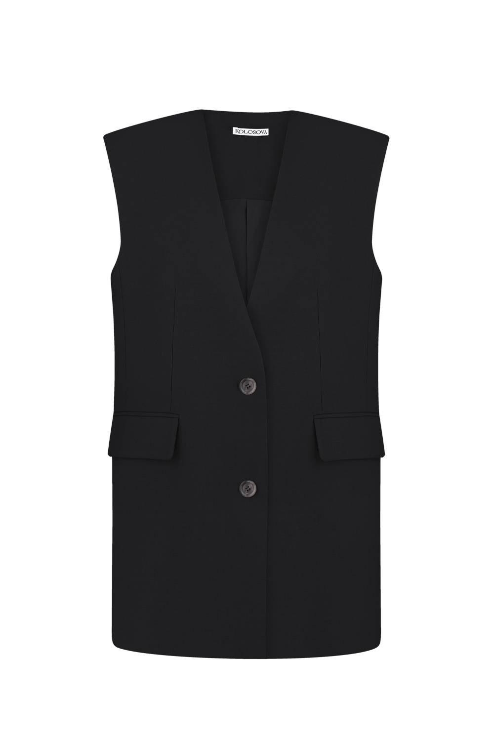BLACK STRAIGHT COLLARLESS VEST