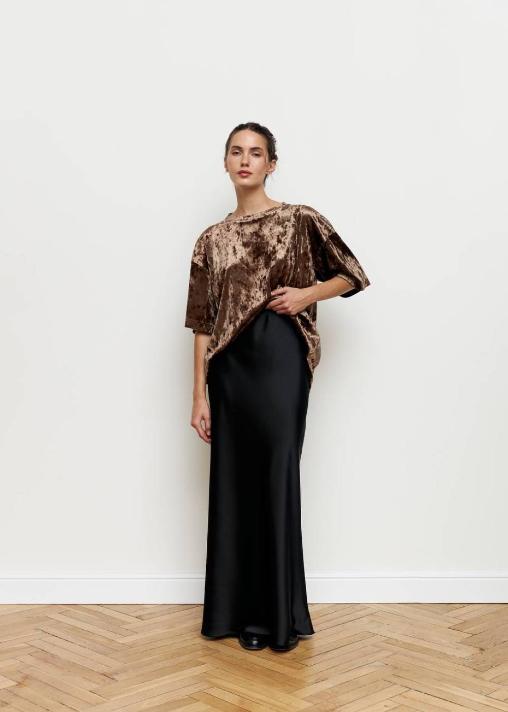 Satin black maxi skirt 1